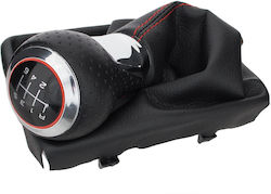 Audi A5 8t 07-16 Black + Chrome 6 Speed Shift Knob + Black Gaiters Red Thread