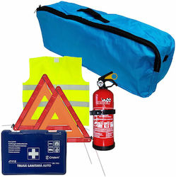 Cridem First Aid Package Car Extinguisher First Aid Kit 2pcs Warning Triangle Warning Vest Trunk Organizer Blue