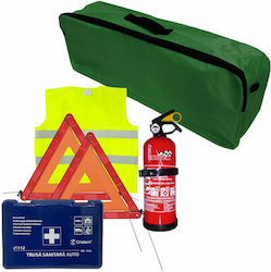 Cridem First Aid Package Car Extinguisher First Aid Kit 2pcs Warning Triangle Warning Vest Trunk Organizer Green