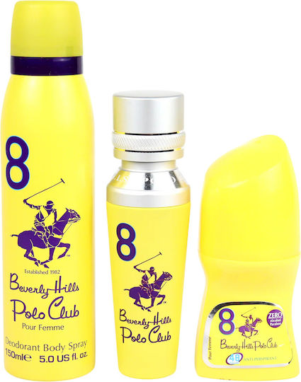 Set Beverly Hills Polo Club 1982 Sport 8 Eau de Parfum Femei 50 Ml + 1982 Sport 8 Freshness Body Spray 150 Ml + No.8 Deodorant Antiperspirant Roll-on Femei 50 Ml