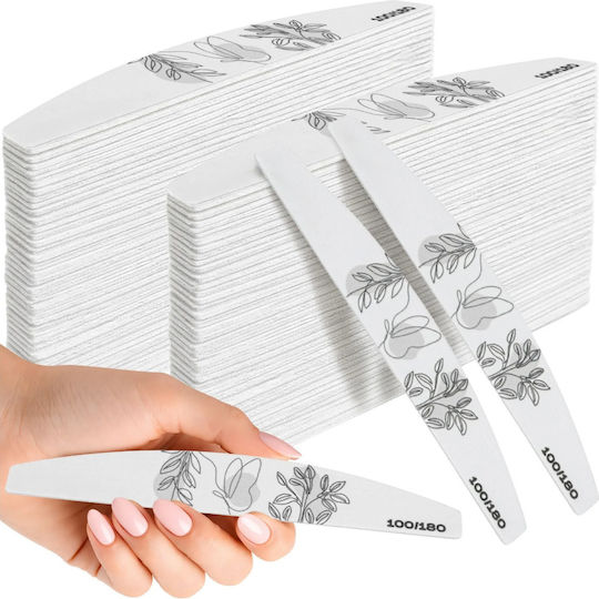 Set 100 Fișe Pentru Unghii Zola Subțiri Curbate Granulație 100/180 Zebra Formă Manichiură Pedichiură