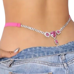 Sexy Thong Panties Crystals Pink Band