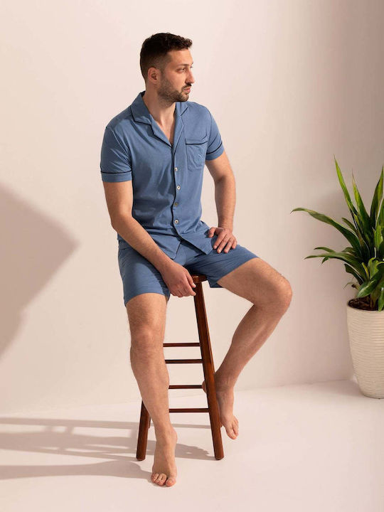 Sofiaman Summer Men's Cotton Pyjamas Blue