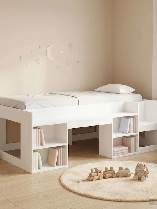 Kids Single Bed with Storage Space White for Ma...