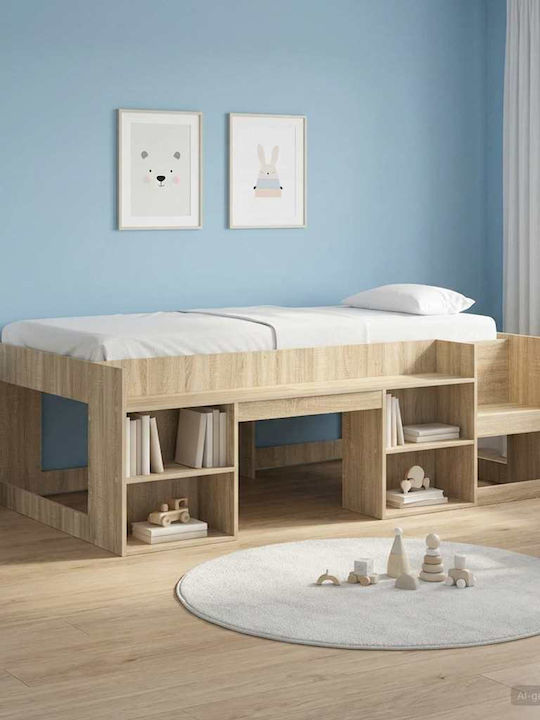 Kids Single Bed with Storage Space Beige for Ma...