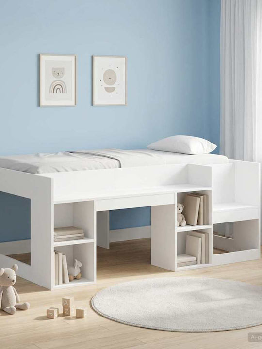 Kids Single Bed with Storage Space White for Ma...