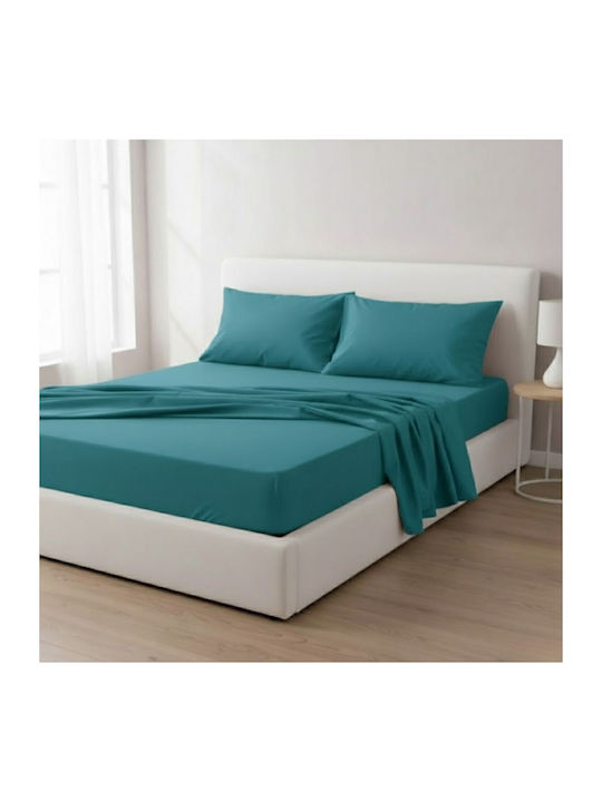 Olia Home Σετ Σεντόνια Διπλά 200x260εκ. Πετρόλ (4τμχ)