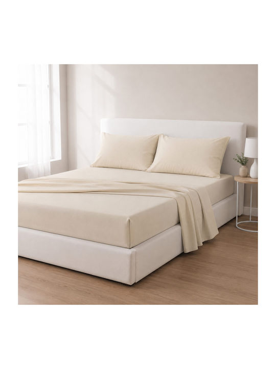 Olia Home Σετ Σεντόνια Διπλά 200x260εκ. Μπεζ (4τμχ)