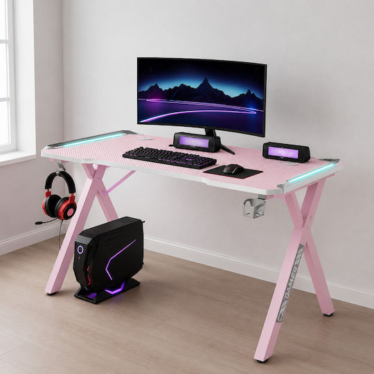 Γραφείο Gaming D2107 με LED & USB θύρες 140x60x74εκ. Ροζ