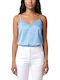 Women Twenty-29 Satin Sleeveless Top with V-Neckline Light Blue