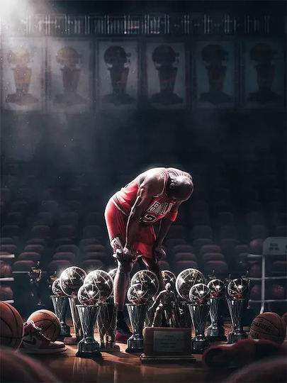Poster NBA Jordan Trophies Snk62 40cm x 50cm Brown Wooden Frame