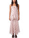 Maxi Dress with Ruffles Black-Beige