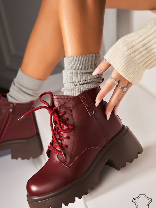 Ghete Dama de Piele cu Toc Mediu Bordeaux