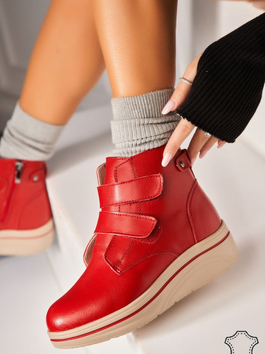 Leder Damen Stiefeletten Rot