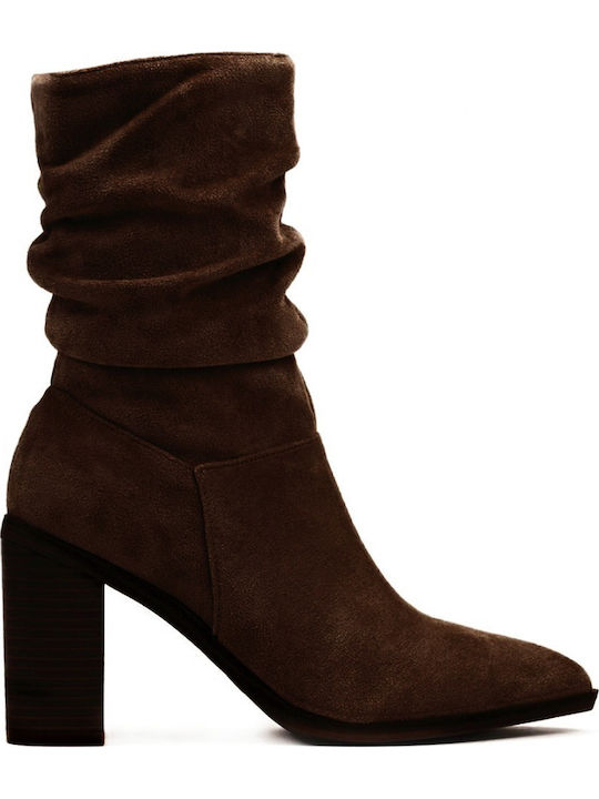 Romanciaga Wildleder Damenstiefel Cowboy mit hohem Absatz Braun 2P5C-AX9416-08-BRAUN
