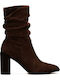 Suede Women's Cowboy Boots with High Heel Brown
