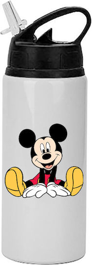Mickey Mouse Water Bottle 600ml White Black Cap