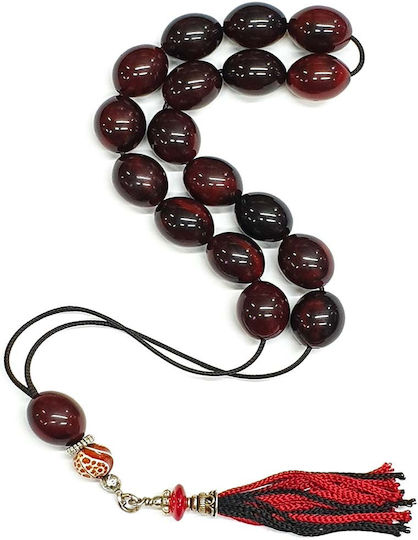 Roloi Komboloi Worry Beads with 17 Resin Beads Length 34cm Burgundy
