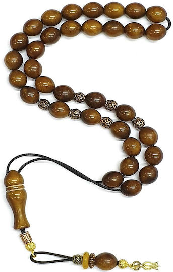 Roloi Komboloi Worry Beads with 33 Resin Beads Length 36cm Brown
