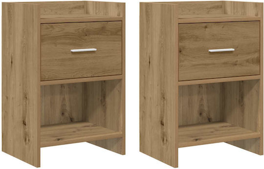 Wooden Bedside Tables With Metal Legs Brown 2 Pieces 40x30x60cm