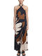 Maxi Damenkleid Ecru- Braun- Schwarz S26A8001-Einfarbig