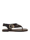 Leather Women's Flat Sandals Brown