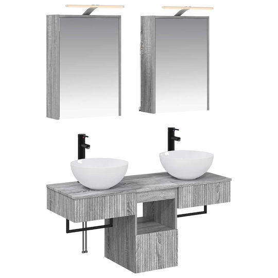 vidaXL Badezimmer Waschtisch-Einheit mit Licht 43x16x62,5cm Graue