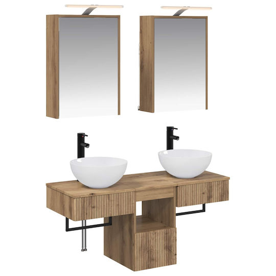 vidaXL Badezimmer Waschtisch-Einheit mit Licht M43xB16xH62.5cm Eiche