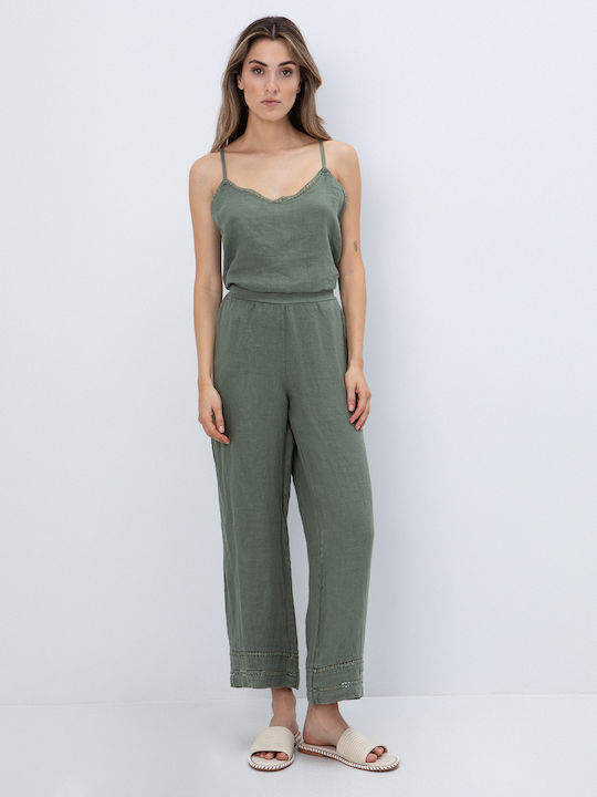 Damen Leinenhose Khaki