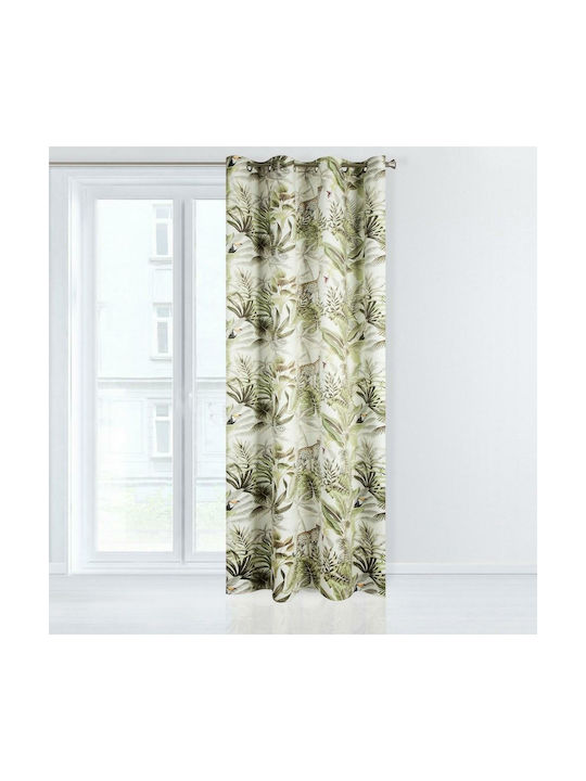 Eurofirany Κουρτίνα με Τρουκς Eyelet Jungle White Green 140x250εκ.