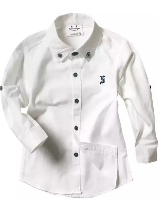 Kids Solid Long-Sleeved Denim White Shirt