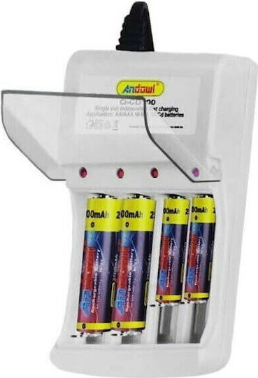 Andowl Battery Charger For 4 AA/AAA Size Batteries In White Colour