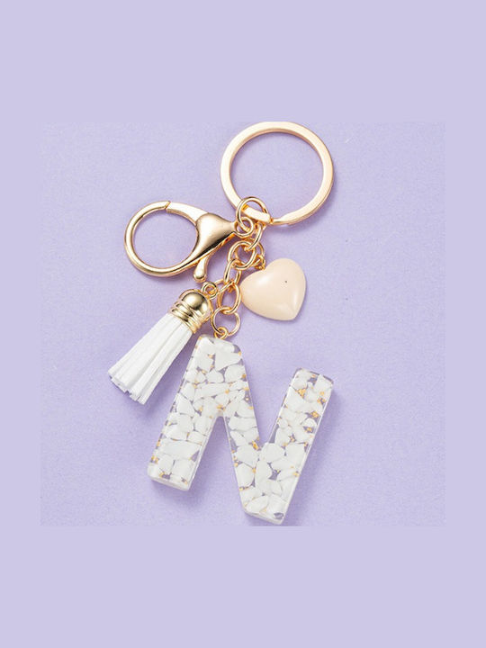 Ecarla Keychain Letter N White Heart Brl329n
