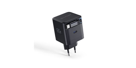 RealPower Φορτιστής GaN με 2 Θύρες USB-C και Καλώδιο USB-C 65W Power Delivery Μαύρος (547528)