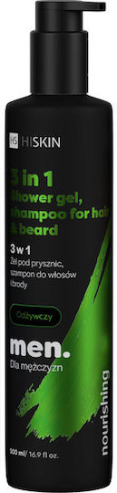 Hiskin Men 3-in-1 Shower Gel Hair Beard Shampoo Nourishing 500ml