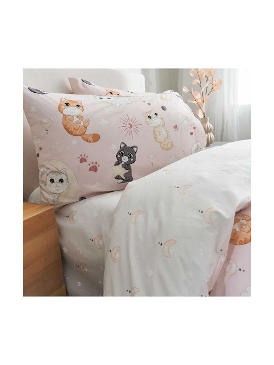 Vesta Home Σετ Σεντόνια Μονά Βαμβακερά Kitty Ροζ - Μωβ 175x255cm