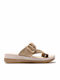 Leder Damen Flache Anatomisch Sandalen Beige FT030100-Beige