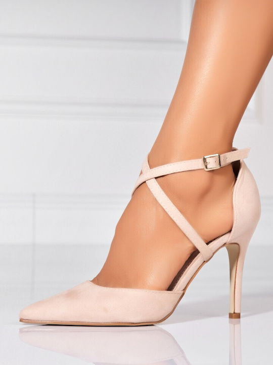Botinelli Suede Heels with High Heel Beige