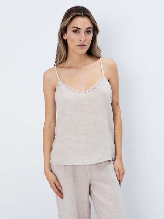 Women's Summer Linen Blouse with Spaghetti Straps Linen