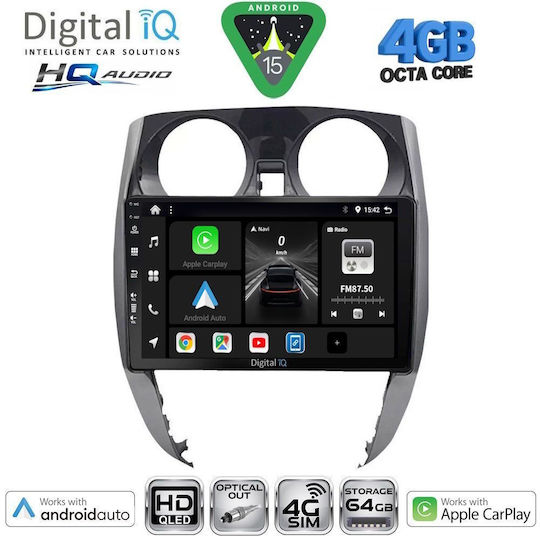 Digital IQ Car Audio System for Nissan Note 2012-2020 Bluetooth USB WiFi GPS Apple CarPlay Android Auto with 10" Touch Screen