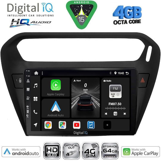 Digital IQ Car Audio System for Peugeot 301 Citroen C-Elysee 2013 Bluetooth USB WiFi GPS Apple CarPlay Android Auto with 9" Touch Screen