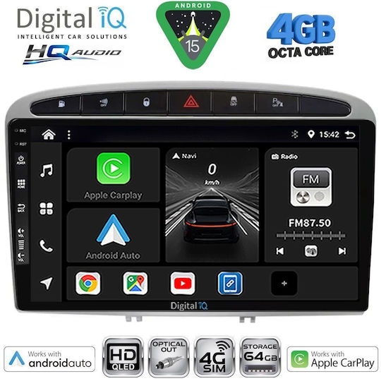 Digital IQ Ηχοσύστημα Αυτοκινήτου για Peugeot 308 / RCZ 2007-2012 (Bluetooth/USB/WiFi/GPS/Apple-Carplay/Android-Auto) με Οθόνη Αφής 9"