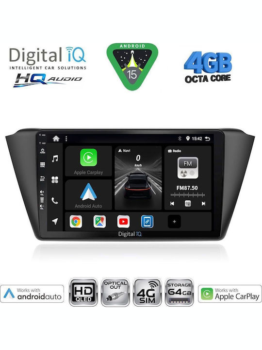 Digital IQ Car Audio System for Skoda Fabia 2015-2022 with Clima (Bluetooth/USB/WiFi/GPS/Apple CarPlay/Android Auto) with 9" Touch Screen