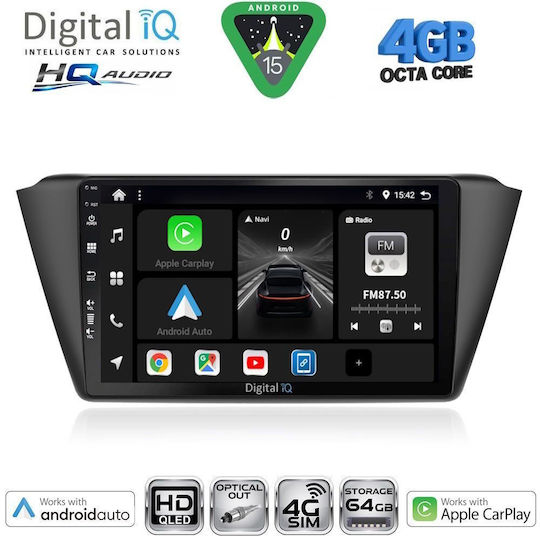 Digital IQ Ηχοσύστημα Αυτοκινήτου για Skoda Fabia 2015-2022 με Clima (Bluetooth/USB/WiFi/GPS/Apple-Carplay/Android-Auto) με Οθόνη Αφής 9"