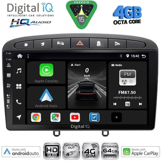 Digital IQ Car Audio System for Peugeot 308 / RCZ 2007-2012 (Bluetooth/USB/WiFi/GPS/Apple CarPlay/Android Auto) with 9" Touch Screen