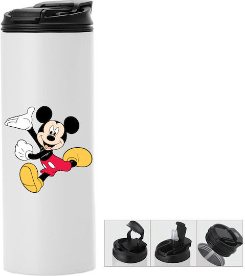 Thermos Bottle Double Lid Mickey Mouse 600ml White