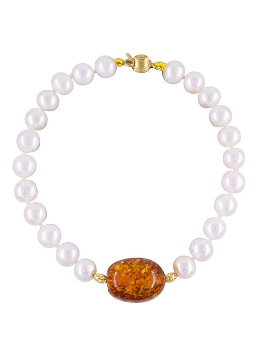 Bracelet 18K Gold Elements White Pearls Amber B1252338