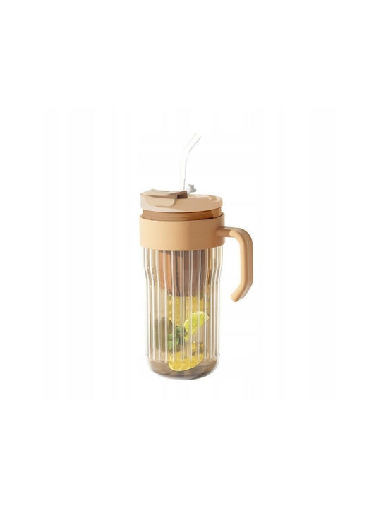 ecarla Plastic Glass in Brown Colour with Straw 550ml