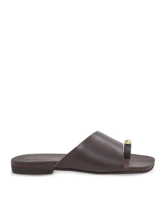 Leather Women's Flat Sandals Brown