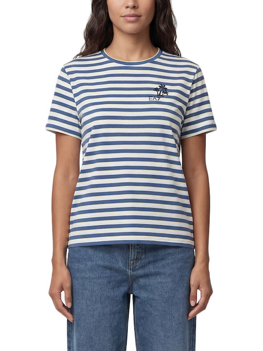 Emporio Armani Women's Striped Yellow-White-Blue T-shirt